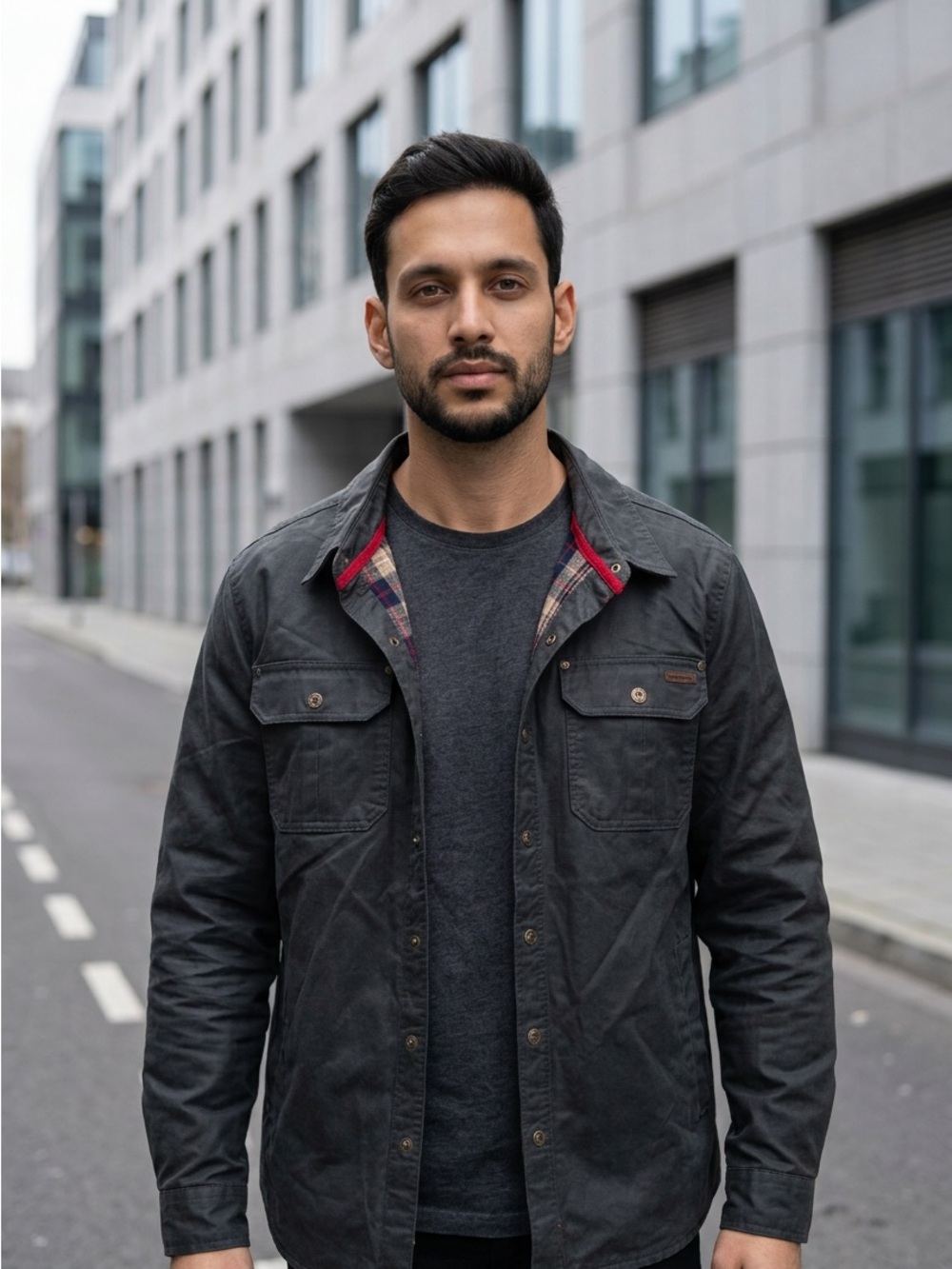 Legendary Whitetails Dark Gray Shirt Jacket with Red Plaid Trim